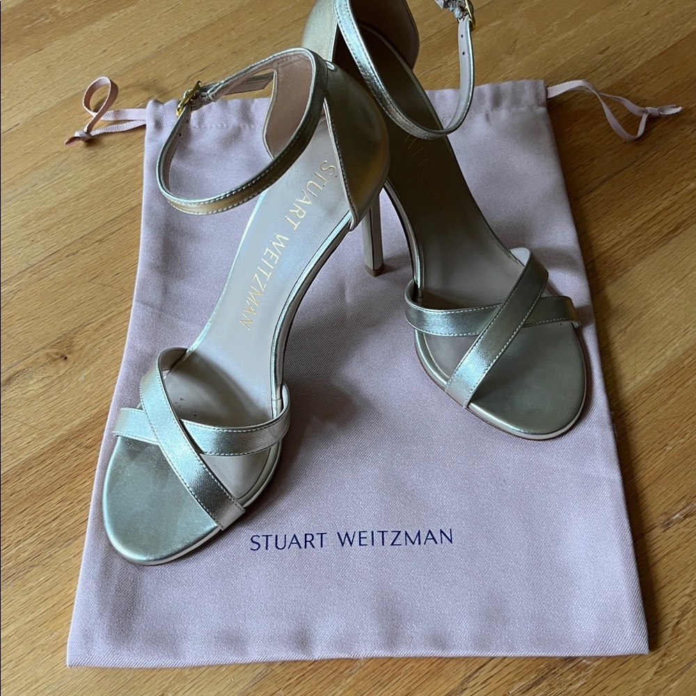 Stuart Weitzman Metallic Gold Ankle Strap Heels